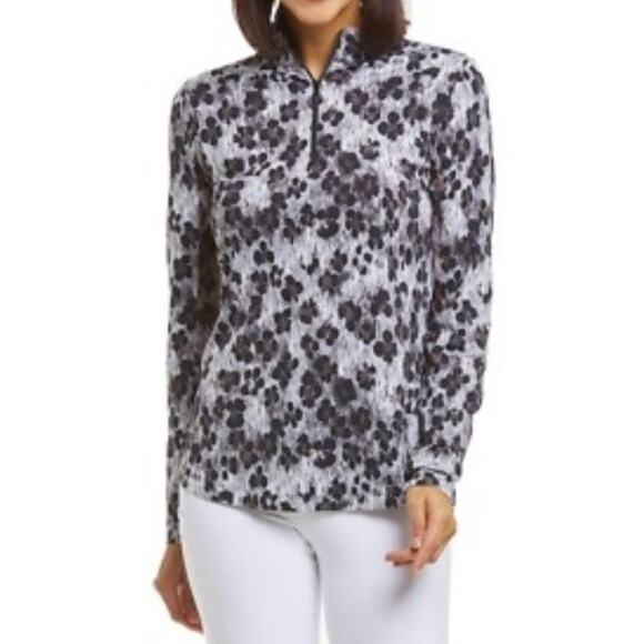 IBKUL Icefil COOL Le Leopard Animal Print Mock Neck Long Sleeve Top Size XXL 2X - Picture 1 of 8